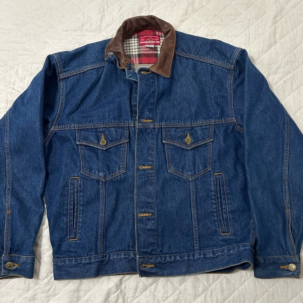 Marlboro Country Store Classic Denim Jacket with Brown leather Collar - Picture 5 of 8